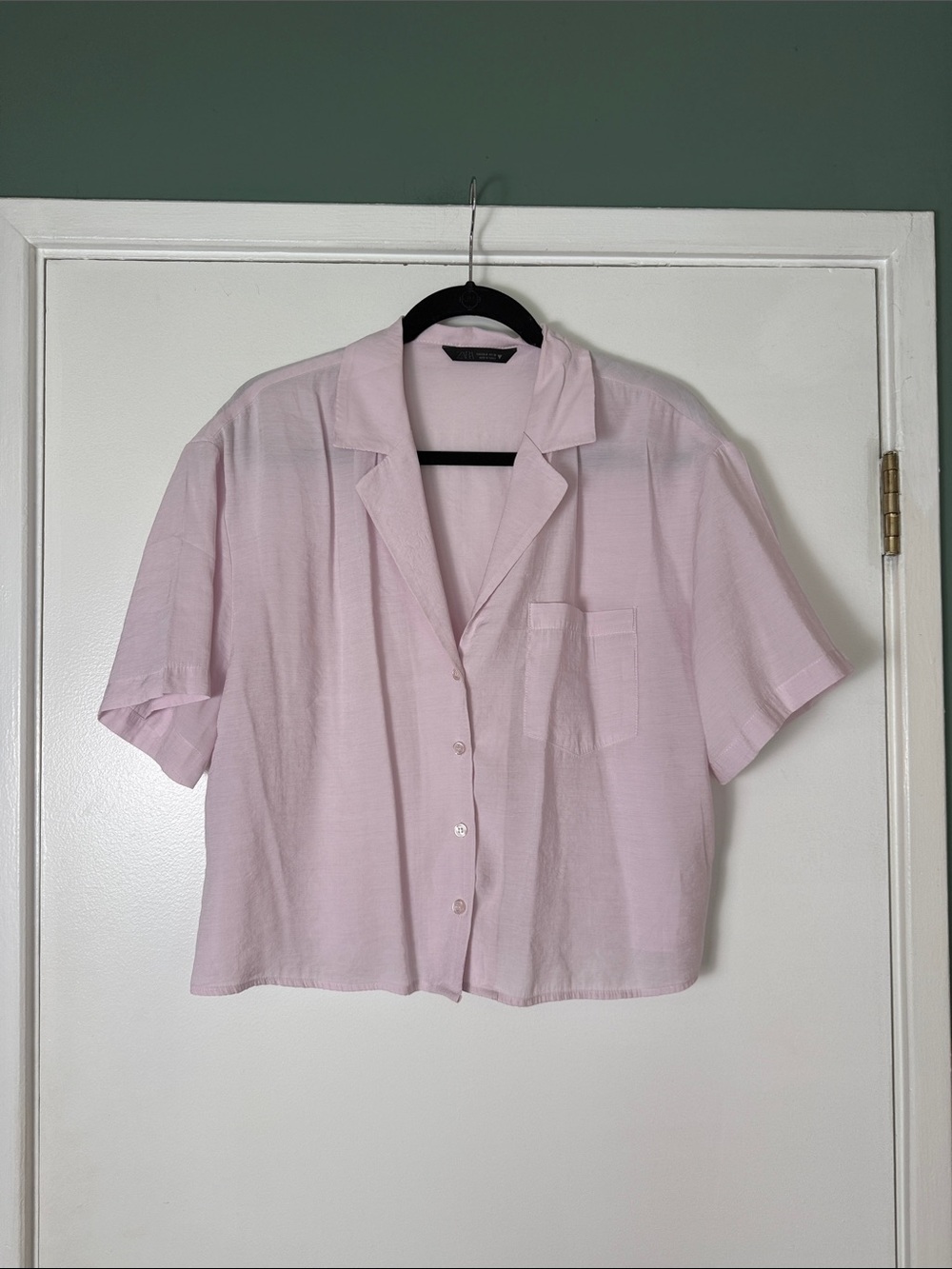 ZARA Women's Flowy Pocket Shirt Pale Pink - Small